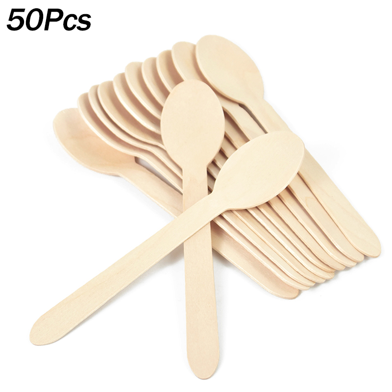 Wedding Ceremony Supply - 50Pcs Disposable Wooden Spoon Fork Knife