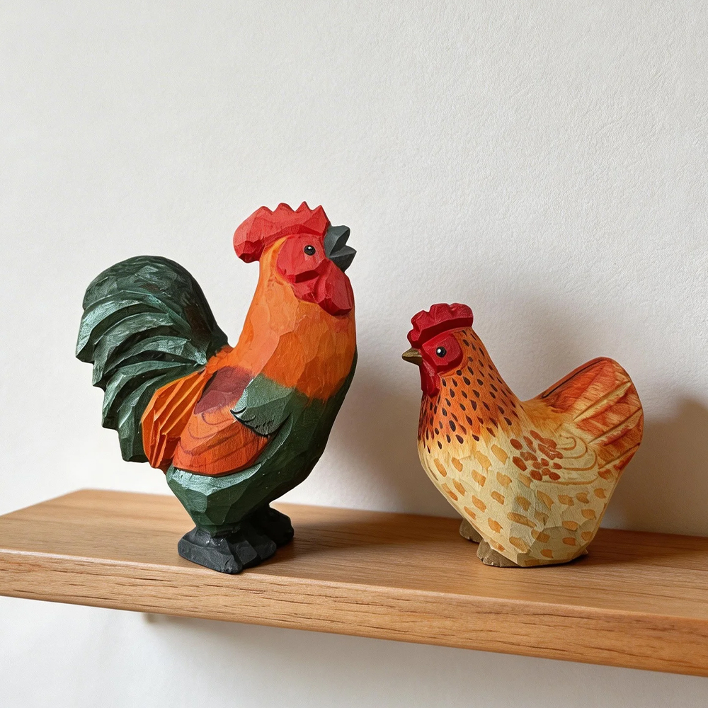Wedding Ceremony Supply - Hand Carved Wooden Rooster and Hen