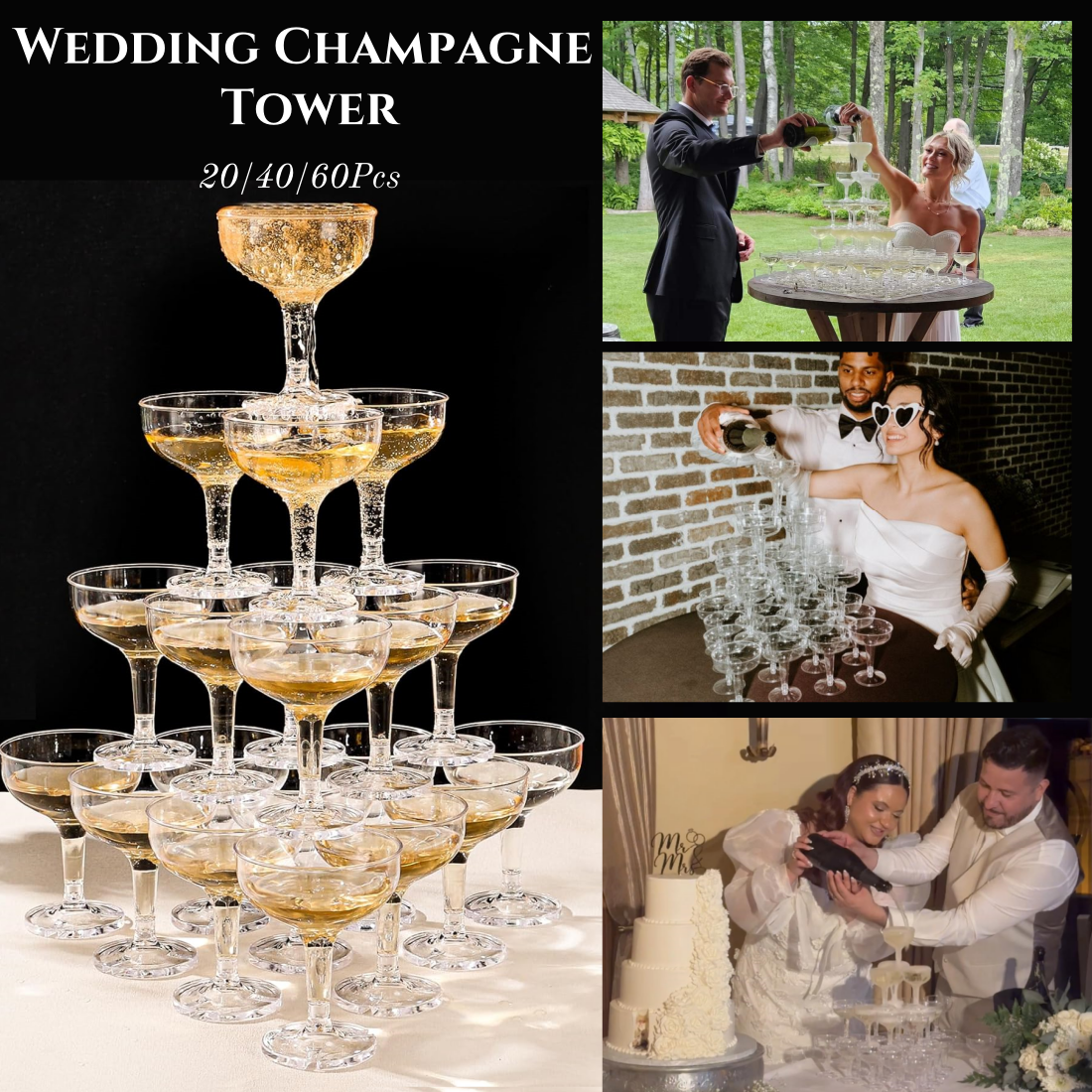 Champagne Tower Set - 20/40/60Pcs Wedding Champagne Coupe Glasses 5