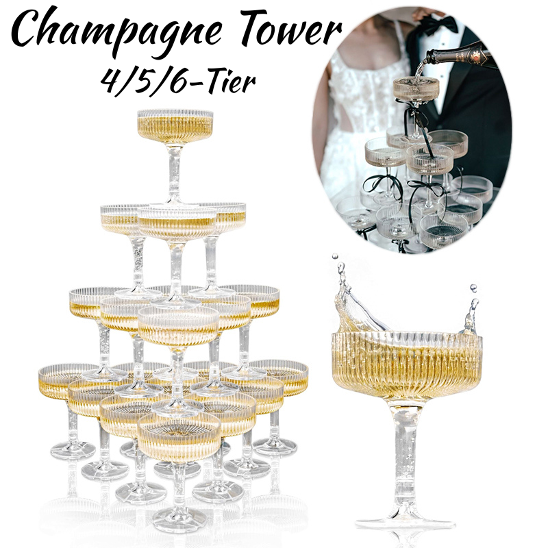 Champagne Tower Set - 4-6Tier 7oz Plastic Champagne Glasses Acrylic