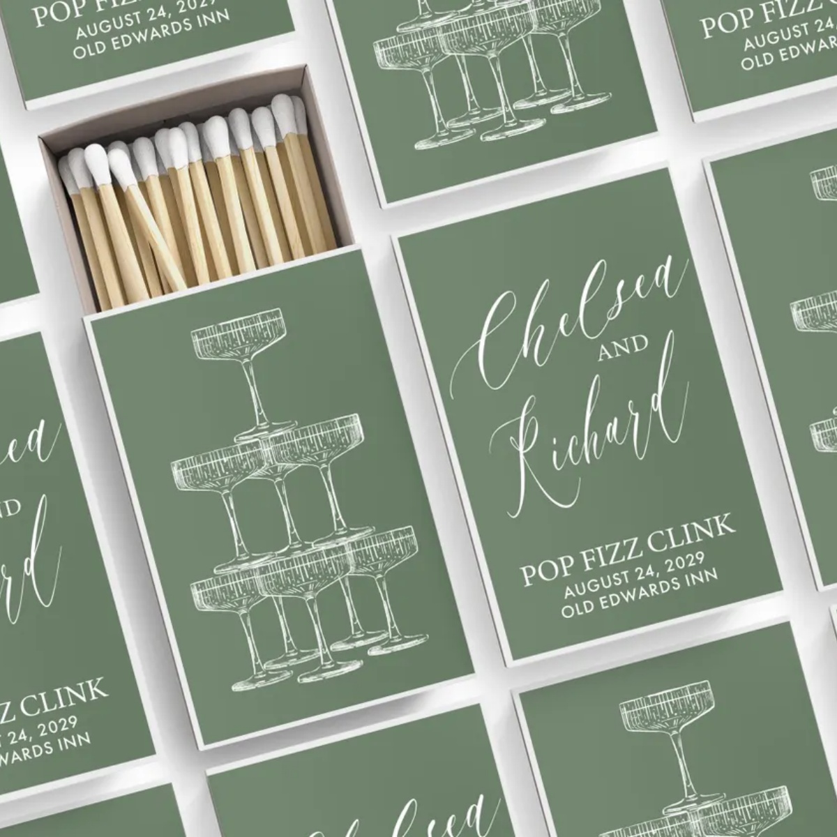 Custom Wedding Matchbooks SET  - đánh giá và giá Champagne Tower Set