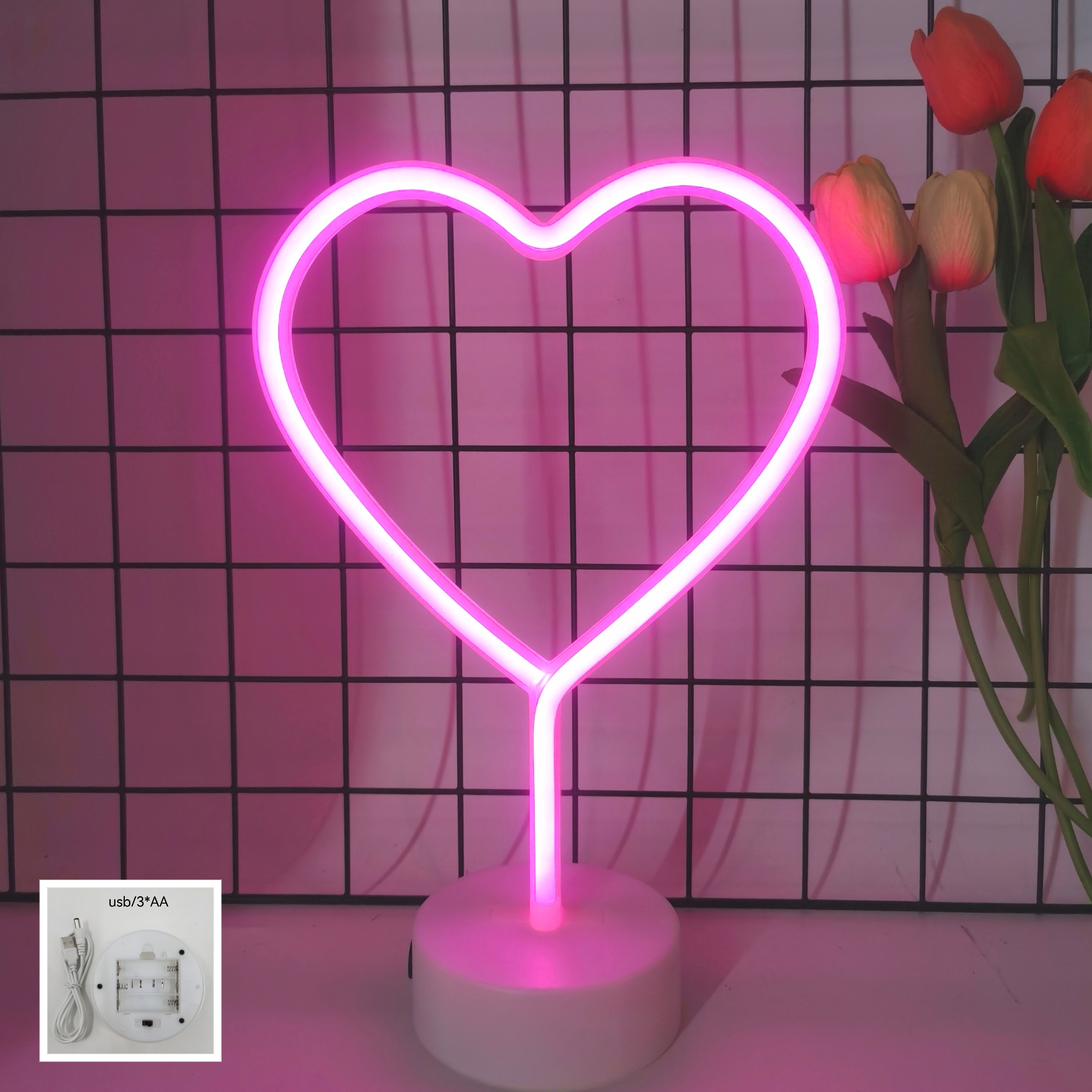 Heart shaped neon light, batte - đánh giá và giá Wedding Power Supply