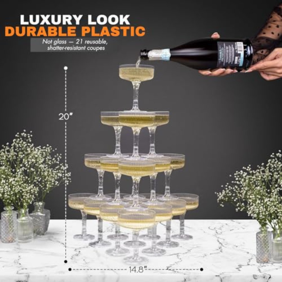 PLASTIC Champagne Tower 21-Pie - đánh giá và giá Champagne Tower Set