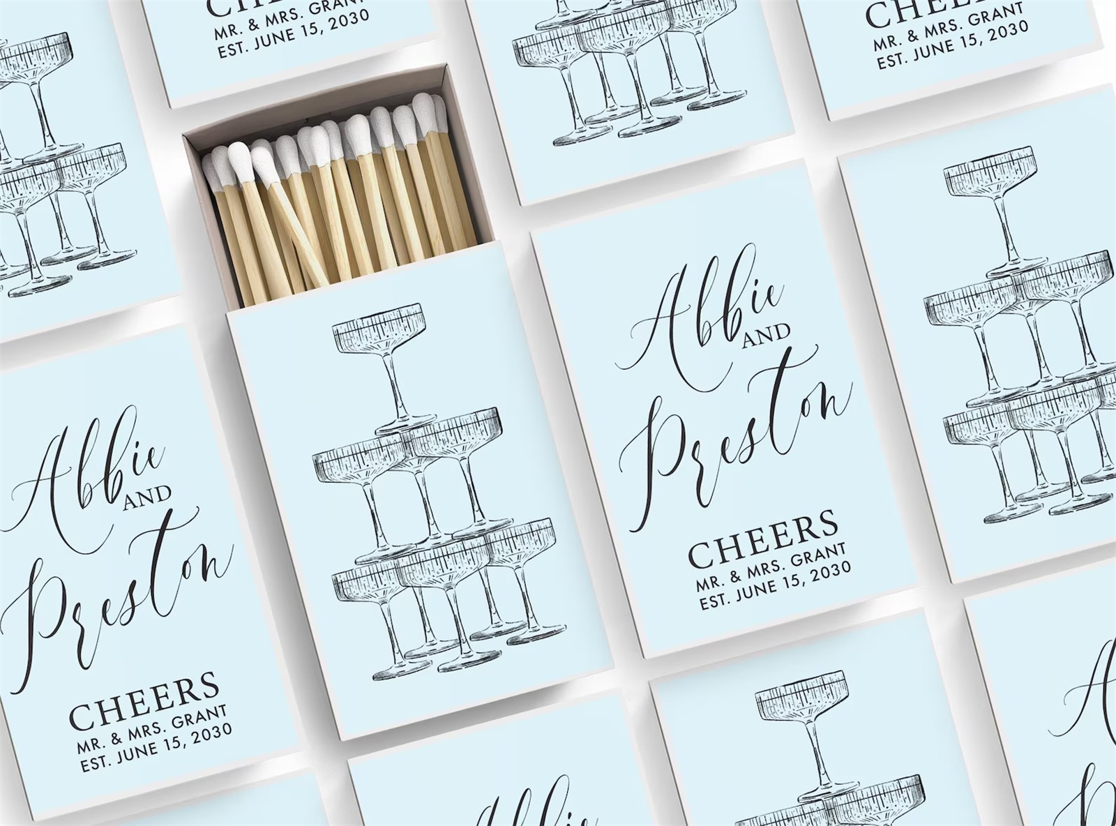 Personalized Matchboxes SET OF - đánh giá và giá Champagne Tower Set